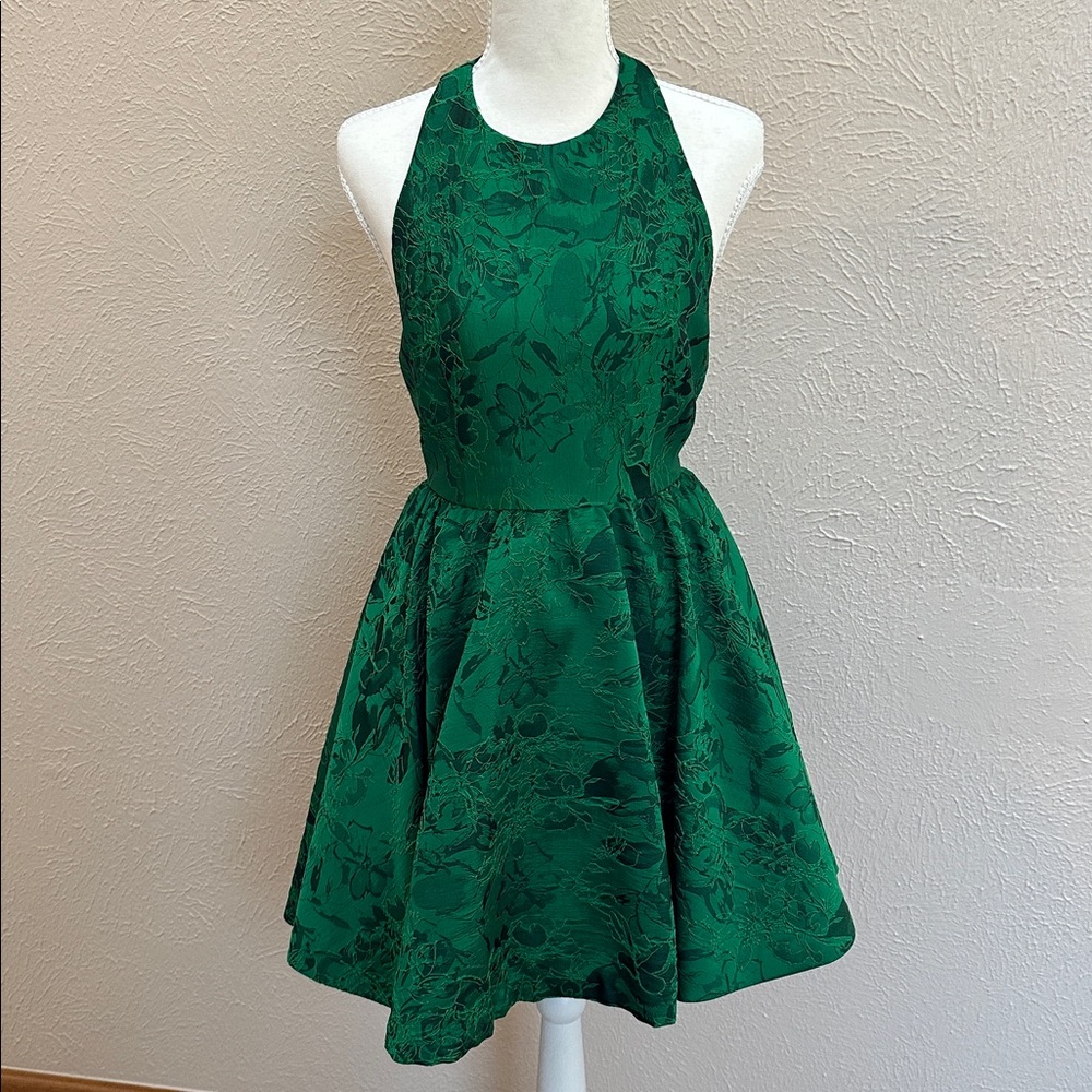 Alice + Olivia Mollie Circle Skirt Vibrant Green Party Jacquard Dress Size 0 - Picture 11 of 11